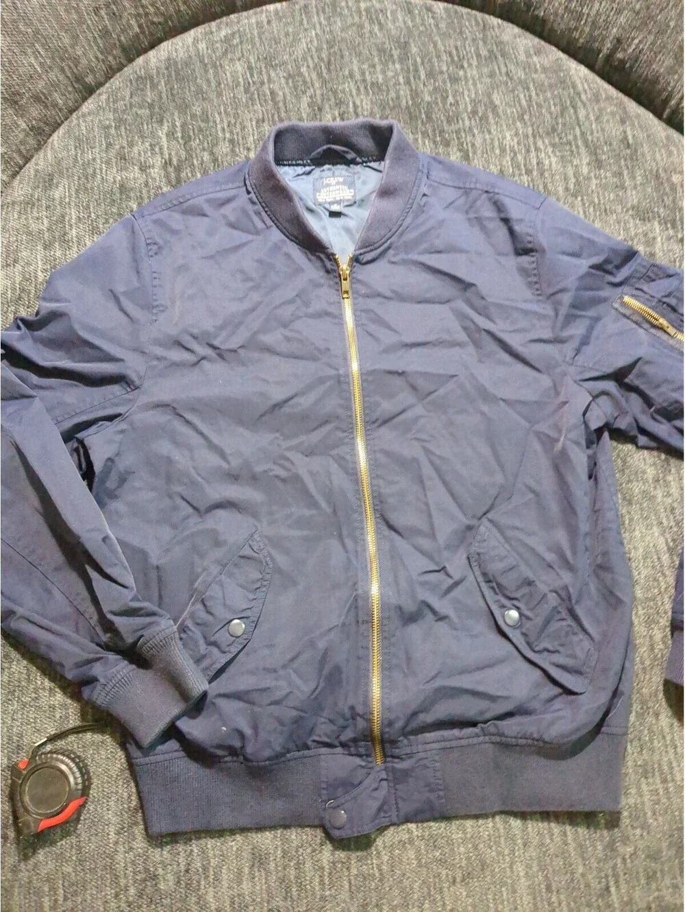 J.Crew Authentic Outerwear Men's Bomber Jacket Navy Blue Gold Zip Flight Size M